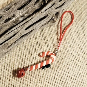 Handcrafted Fimo Clay Candy Cane Bow Christmas Zipper Pull - Picture 1 of 4