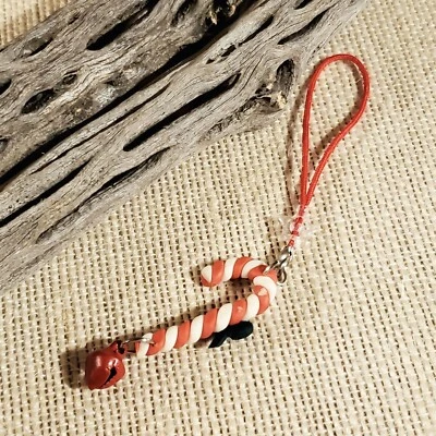 Handcrafted Fimo Clay Candy Cane Bow Christmas Zipper Pull - Image 1 of 4
