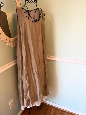 Vestido Picadilly Canadá Talla Pequeña Midi Bronceado Blanco En Capas Sin Mangas Lagenlook Foto 1 de 4