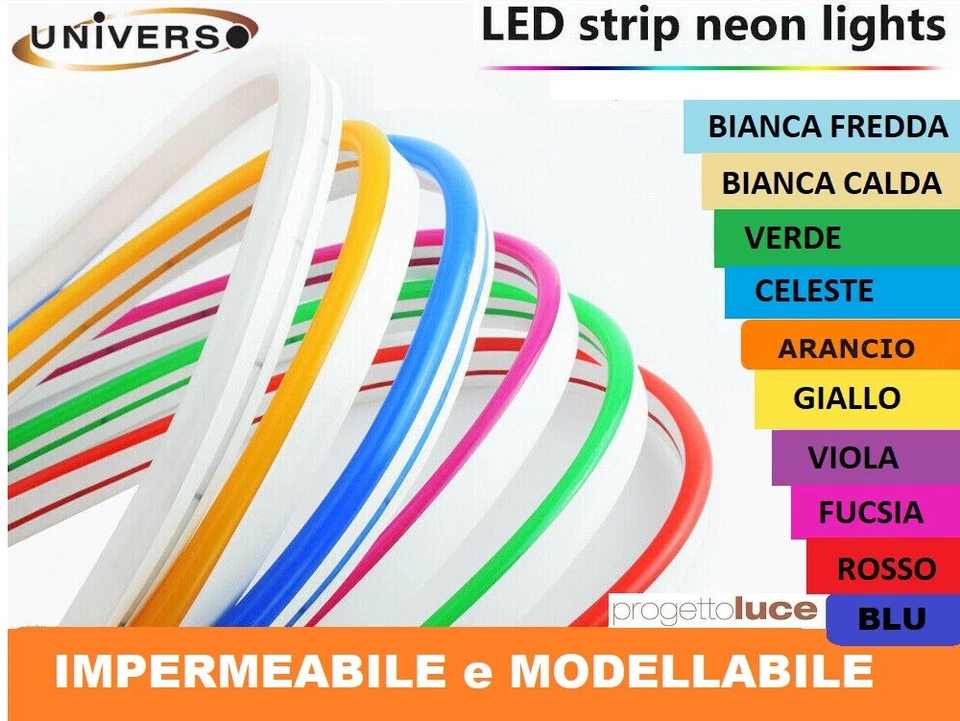 STRISCIA STRIP LED NEON FLEX 5 METRI DC12V IMPERMEABILE ESTERNO IP65 MODELLABILE - Immagine 1 di 1
