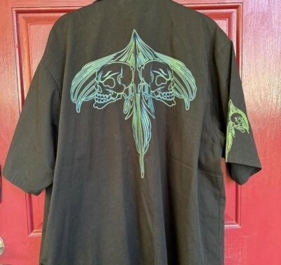Vintage Dragonfly XL Biker Skulls Luna moth Snap Close Shirt Size Y2K Bikercore - Image 1 of 4