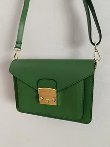 Vera Pelle Italian Leather Purse Bag Crossbody Green Gold Details NEW - Picture 1 of 7