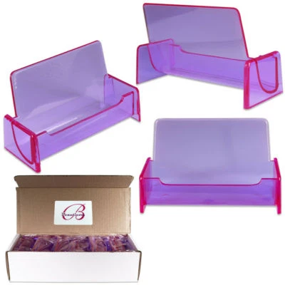 BEAUTICOM 12PCS Clear Purple Acrylic Office Business Card Holder Display Stand Desktop