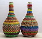 Vintage retro S.African  Bouteille Scoubidou pair of wicker  bottle 1960's #
