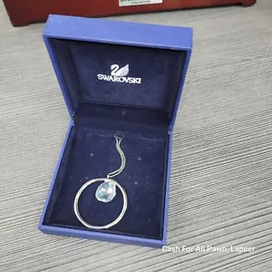 SWAROVSKI CRYSTAL NECKLACE PEAR SHAPED GEM W SILVERY CIRCLE - Picture 1 of 3