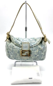 FENDI Mamma Baguette Light Blue Distressed Denim Satchel Shoulder Bag AUTH ES1 - Picture 1 of 15