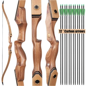 Archery 60" Takedown Recurve Bow & 12X Arrows Adult RH Hunting Target Set Arrows - Picture 1 of 24