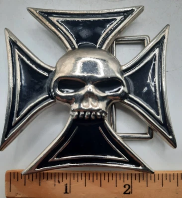 Hebilla de cinturón de calavera de metal con cruz de hierro para cinturón de 1,50 pulgadas 190 g de peso Foto 1 de 4