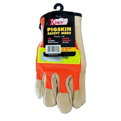 NWT Kinco Hi-Vis Orange Mesh & Grain Pigskin Palm Genuine Leather Gloves (SMALL) - Image 1 of 3