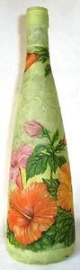 DIY ★ Leuchtflasche ★ beleuchtete Flasche ★ HIBISKUS ★ grün ★ 31cm ★ - Picture 1 of 1
