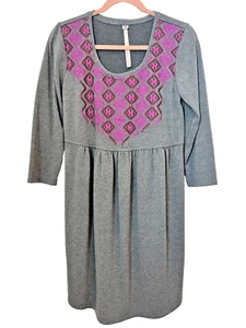 Uncle Frank Anthropologie Women's Purple Gray Knit Sweater Dress Embroidered Med - Picture 1 of 13