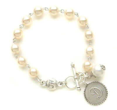 John Wind Mini Sorority Gal Bracelet Silver Coin Pearl Initial Charm Maximal Art - Image 1 of 2