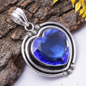 Elegante Topacio Azul Piedra Preciosa 925 Plata de Ley Handmade Colgante 5.3cm - Imagen 1 de 3