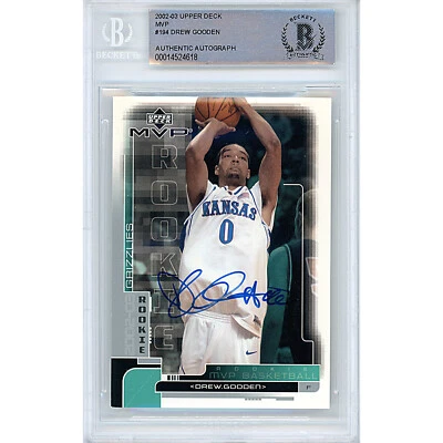 Drew Gooden Signed 2002-03 Upper Deck MVP #194 Card AUTO Beckett Slab Grizzlies - Image 1 of 4