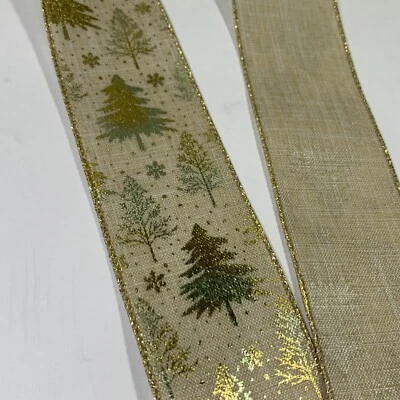 Kirkland Wire Edge Gold Ribbon Christmas Trees Decor Bow Gift Wrap 50yards x2.5" - Image 1 of 4