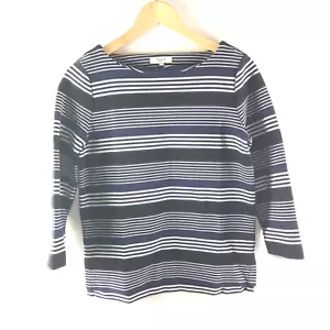 Madewell Striped Top Size S Ribbed Nautical Blue White 3/4 Sleeves Boat Neckline - Picture 1 of 11