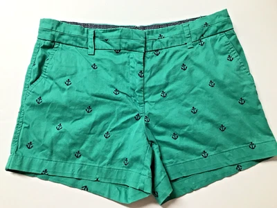 British Khaki Nautical Themed Shorts With Anchors Sz 10 Green Stretch 4" Inseam - Image 1 of 4
