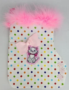 Aristocats Marie Kitty Christmas Stocking Handmade Pink Boa Polka Dots NEW - Picture 1 of 9