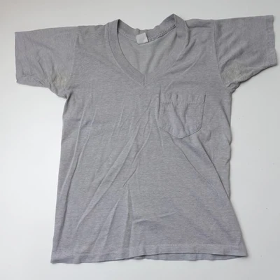 Camiseta vintage años 70 bolsillo en blanco puntada única para mujer talla pequeña delgada suave EE. UU. Foto 1 de 4