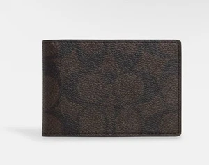 Coach Men Wallet Mahogany Black Signature Canvas Compact Billfold CM166 MSRP$150 - Picture 1 of 8