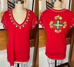 Double D Ranch rotes T-Shirt Tee Gr. L Damen bestickt Kreuz Spiegel Western Boho - Bild 1 von 5