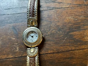 Vintage Brighton Laguna Uhr Braun Leder & Silber Filigran Top Zustand - Bild 1 von 4
