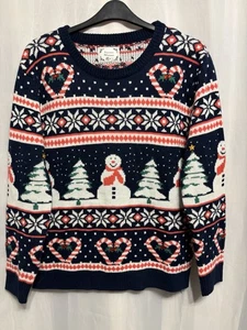 @17 Primark Sz M 14/16 Navy Festive Knit Xmas Jumper candy cane hearts - Picture 1 of 4