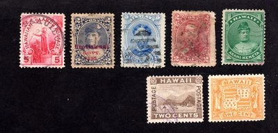 Hawaii 1882-94 group of stamps Mi#27-29+43+57-59 MH/used CV=16.9$ - Image 1 of 2