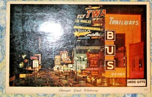 CHICAGO's GREAT WHITE WAY: RANDOLPH ST POSTCARD XCL'd 1963/RARE AIRLINE/BUS CARD - Picture 1 of 5