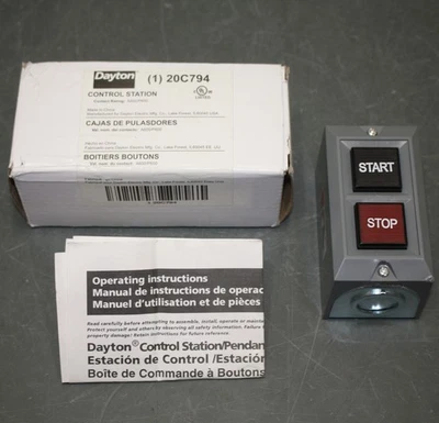 Estación de control de botón pulsador Dayton 20C794, 10 A @ 600 V CA, arranque/parada, momentánea Foto 1 de 4