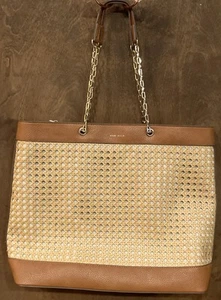 New Anne Klein Brown & Tan Woven Large Tote Double Straps Satchel Shoulder Bag - Picture 1 of 20