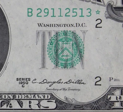 $10 1950C UNC Star Federal Reserve Note B29112513* ten dollar series C, New York - Image 1 of 3