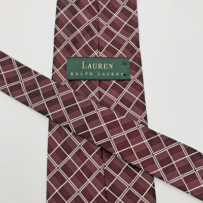 Corbata de Colección Lauren Ralph Lauren Borgoña Cuadros Diamante 100% SEDA Hecha en EE. UU. Acabados a Mano Foto 1 de 4