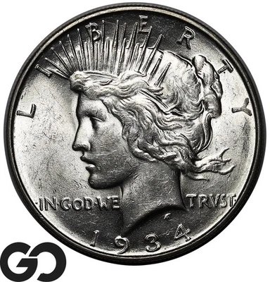 1934-D Peace Dollar, Cartwheel Luster, White Choice BU++ Better Date - Image 1 of 3