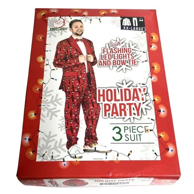 Christmas Holiday Party 3 Piece Suit XX-Large With Flashing LED Lights & Bow Tie - Image 1 of 3
