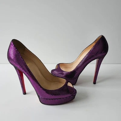 Christian Louboutin банан черный фиолетовый замшевые каблуки насосы 37,5 леди пип - Изображение 1 из 4