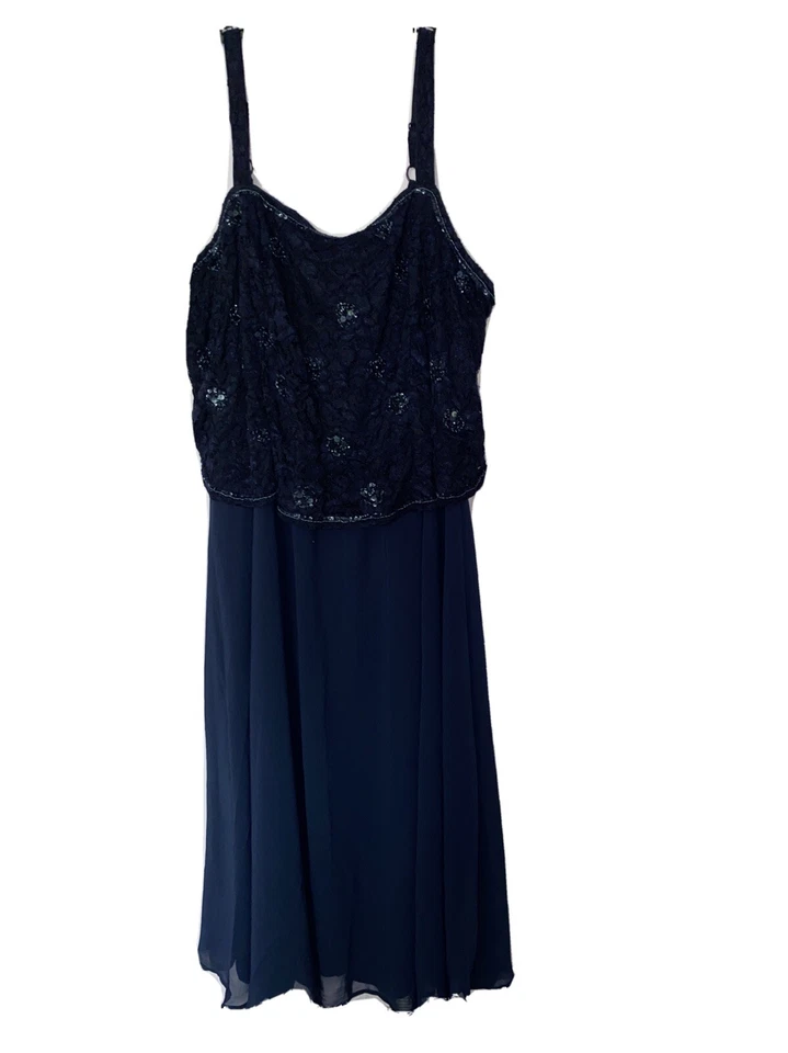 Vestido para mujer talla grande Roaman’s azul marino de encaje para ocasiones especiales talla 30W Foto 1 de 4