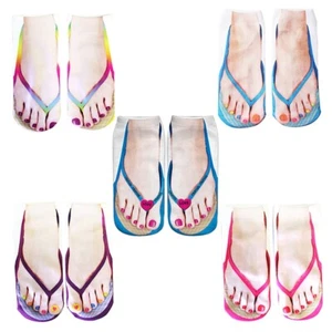 5 Pair Flip Flop Socks 3D Pattern Manicure Print Funny Hidden Comfort7607 - Picture 1 of 10