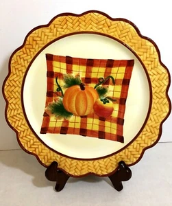 Ceramic Serving Tray Pumpkin 12" Round Platter Harvest Thanksgiving Fall - Picture 1 of 7