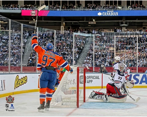 Connor McDavid Oilers 2016 Heritage Classic Goal Celebration 11x14 Photo Cover