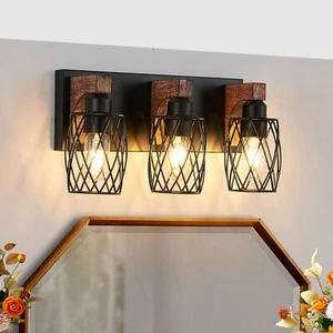 Farmhouse Metal Black 18'' Vanity 3 Light for Bathroom Mirror Wall Lamp Fixture - Picture 1 of 9