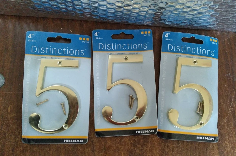 Hillman 843155 Weather Resist Gold Brass Screw-On #5 Number 4 H in ~ Pack of 3 - Image 1 of 2