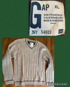 Vintage Gap Sweater Made In Hong Kong Mens XL Wool cotton Blend Brown Cable Knit - Picture 1 of 11