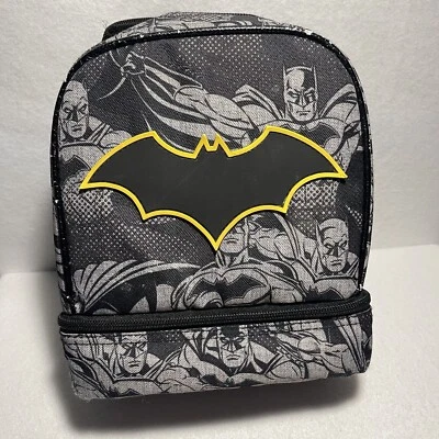Batman Comic AOP Print DC Insulated Dual Chamber Lunch Bag Box Tote Zip Close - Image 1 of 4