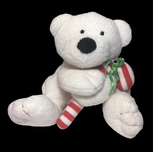 Ty Pluffies Candy Cane Polar Bear Plush White Christmas Toy Sewn Eyes 2005 - Picture 1 of 7