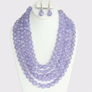 COLLAR LILA VIOLETA PÚRPURA PENDIENTES CUERDA REDONDA CUENTAS MÁRMOL JOYAS - Imagen 1 de 3