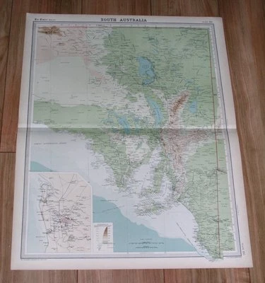 MAPA ORIGINAL DE AUSTRALIA DEL SUR 1922 / MAPA INSERTADO CIUDAD DE ADELAIDA Foto 1 de 3