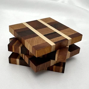 Set of 4 Stained Wood Walnut Maple ETC Color Coasters End Grain Woodwork 3.5" - Picture 1 of 14