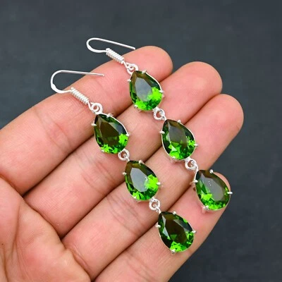 Green Peridot Gemstone 925 Sterling Silver Handmade Jewelry Earring Gift - Image 1 of 4