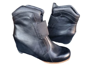Sorel Joan Of Arctic Fiona Wedge Lux Boot Black Leather Sz 9.5 Nl2595-010 Bootie - Picture 1 of 9